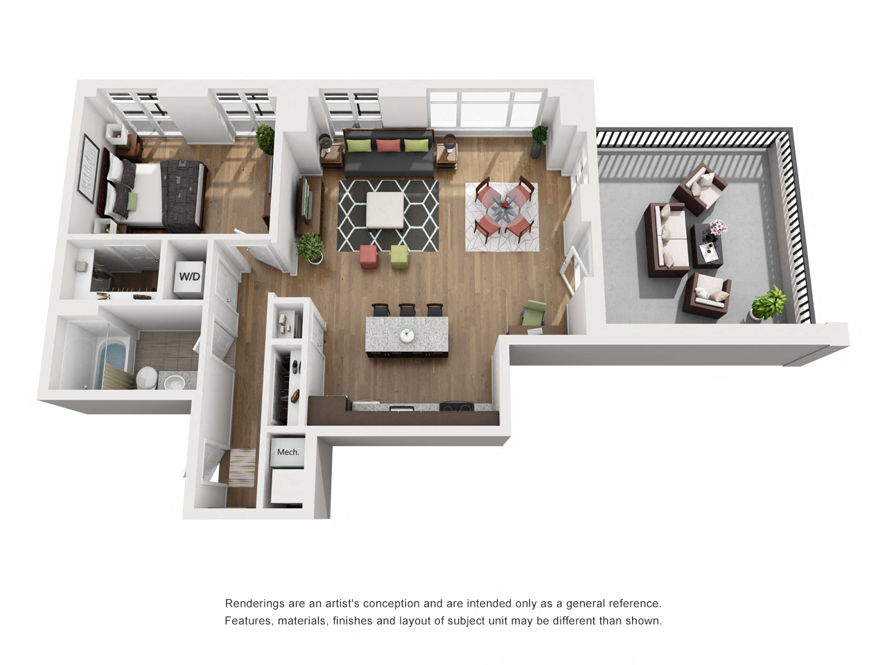 Floor plan for 1 bed, 1 bath, 900 sqft